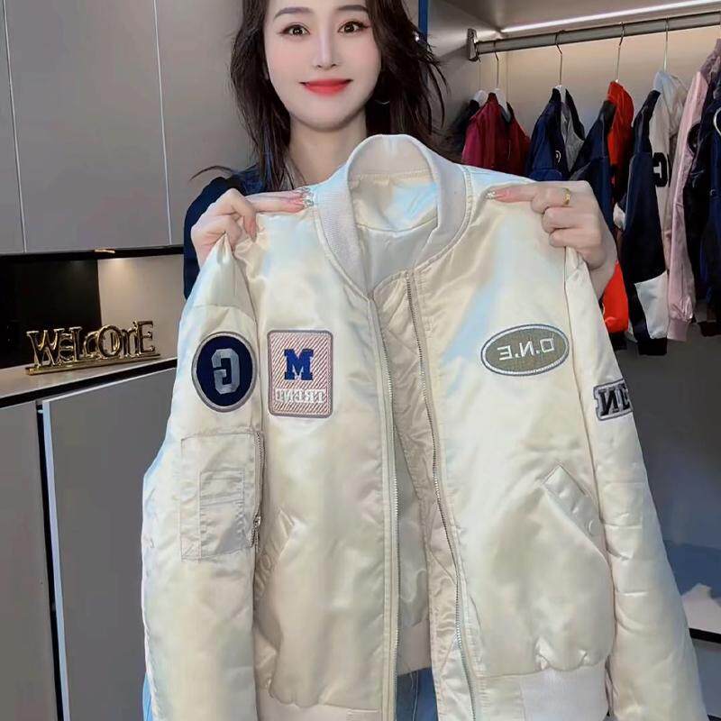 夹棉美式棒球服外套女短款2025年春秋新款爆款加棉女装飞行员夹克
