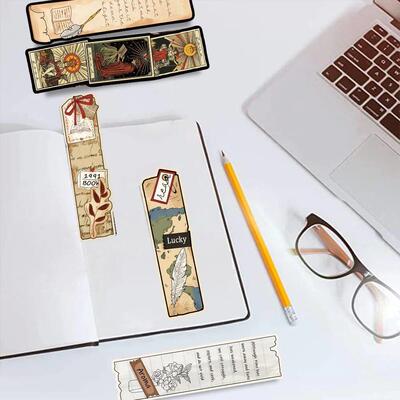30PCS Vintage Reading Theme Bookmark Posters Cartoon Laptop