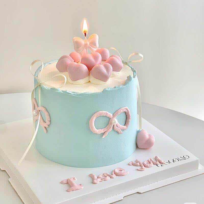珠光白色蝴蝶结蜡烛小仙女生日蛋糕装饰丝带氛围感丝带蝴蝶结蛋糕