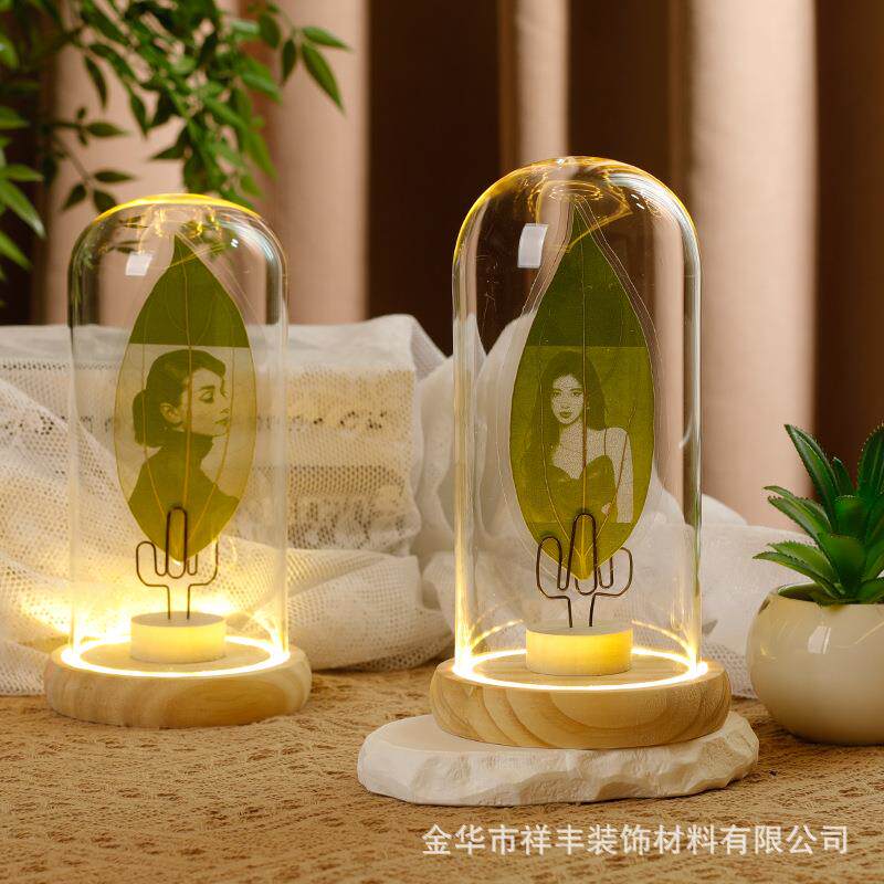 玻璃罩有底座带灯叶雕透明画框ins明信片照片框圆形展示相框厂家