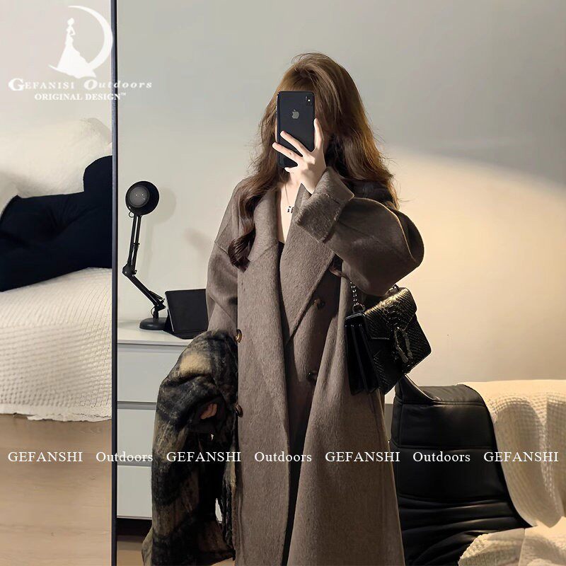 德国美拉德棕色双面羊绒大衣女2025新款中长款高级感宽松羊毛外套