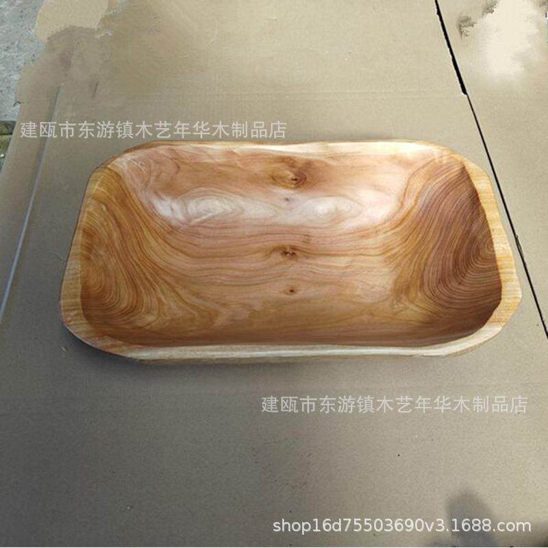 创意时尚客厅糖果盆复古果盘木质水果盘根雕长方形实木托盘干果