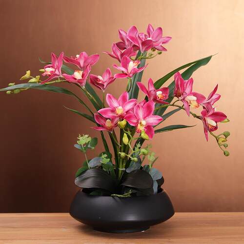 高档高级蕙兰客仿真花假花成品套装摆花家居厅餐桌电视柜件饰摆设