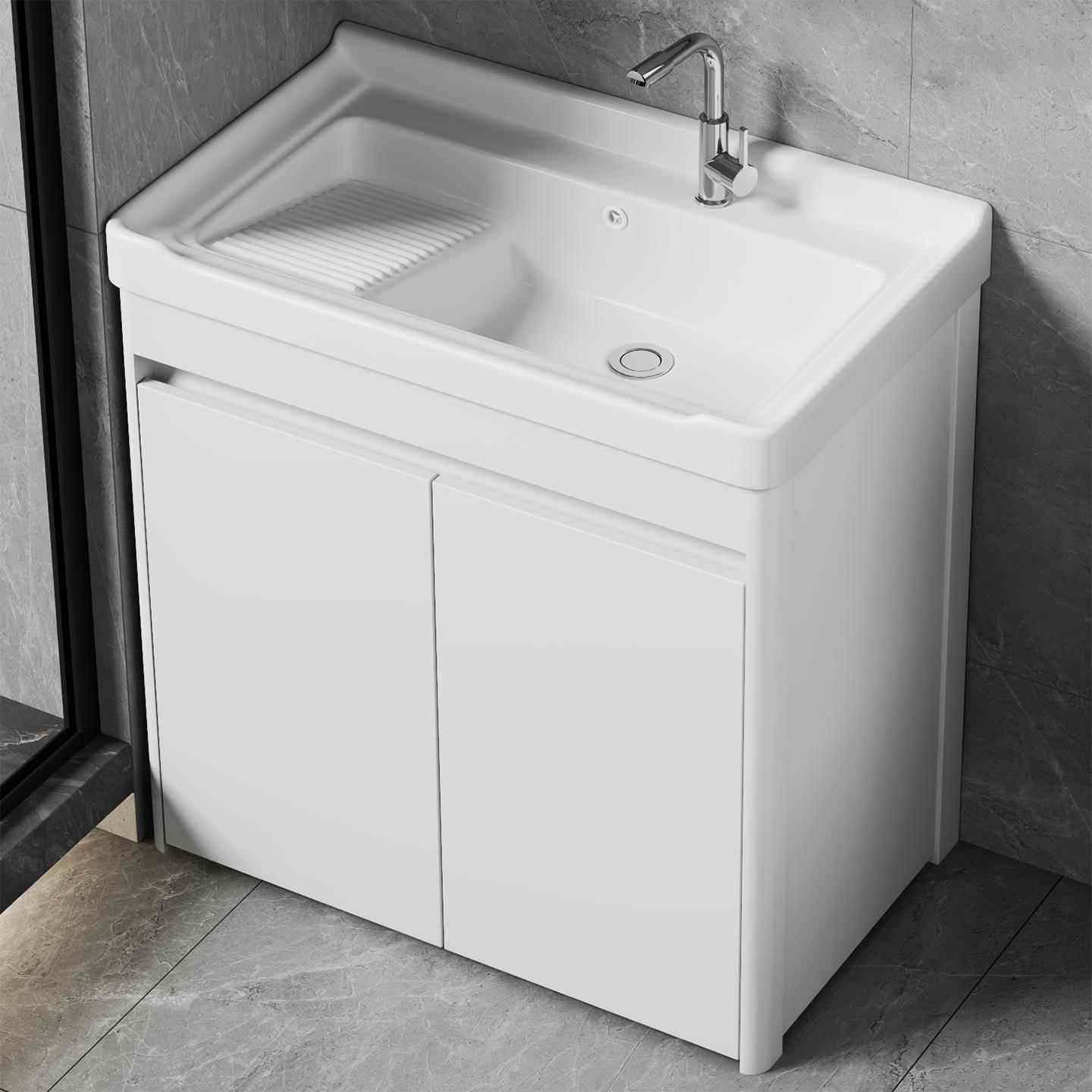 阳台洗衣柜洗衣盆搓板洗衣池台盆一体落地式陶瓷浴室柜组合洗手盆