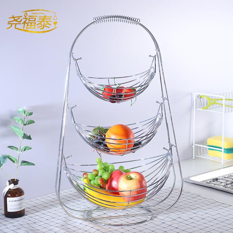 新款直销欧式铁艺水果摇篮家居客厅双层沥水收纳架零食收纳置物架