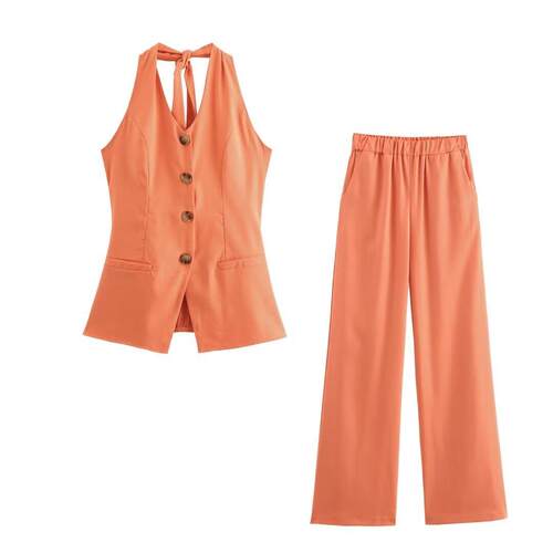 Cotton and linen neck hanging vest set for women, paired