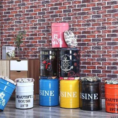 Retro Bar Stool Iron Bucket Stool Storage Home Leisure