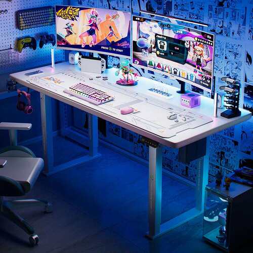 乘胜双电机动升降桌四立动BOT柱家用实木电桌智能办电脑公桌自书