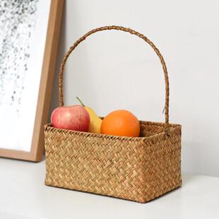 编织篮手工天然草编花篮藤编手提长方形提篮野餐篮子高颜值水果篮