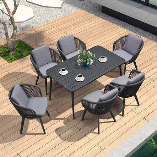 露台桌椅组合室外餐桌椅露天绳编户外餐桌北欧休闲花园阳台休闲椅