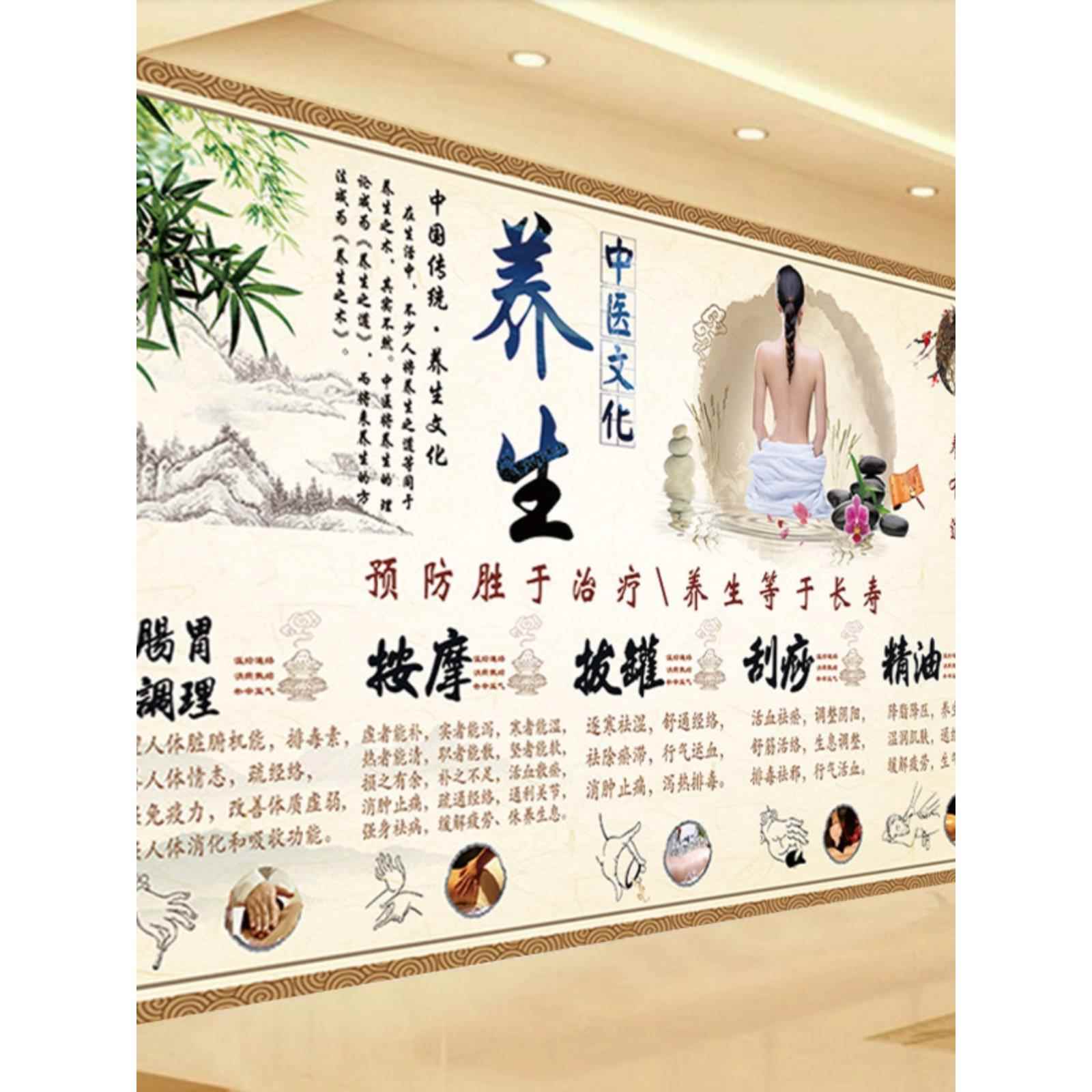 中医调理墙纸中医养生理疗展板海报装饰壁画按摩拔罐刮痧精油壁纸