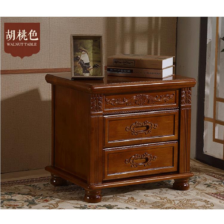 实木床头柜中古储式仿卧室雕花角柜白无品牌/橡木床边柜色物柜厂
