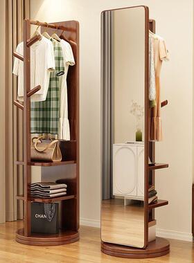 全身衣镜落卧地镜家用穿衣镜室可QUS旋转帽实木架带挂衣一体试衣