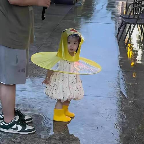 Children's Flying Saucer Raincoat with Little Yellow Duck Po