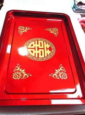 果盘结婚专用喜盘大号长方形托盘摆礼红色福字新年乔迁之喜盘