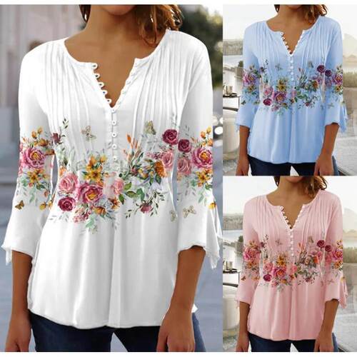 Women's floral print collar short sleeved compression