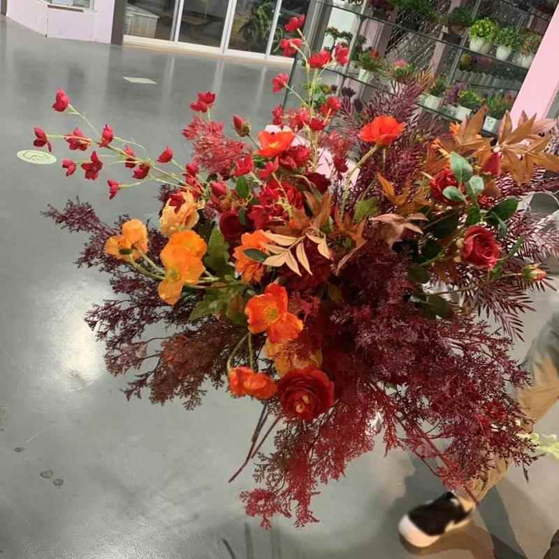 新款婚庆排花道具T台红色绢花花排装饰大红色路引花 婚礼场景布置