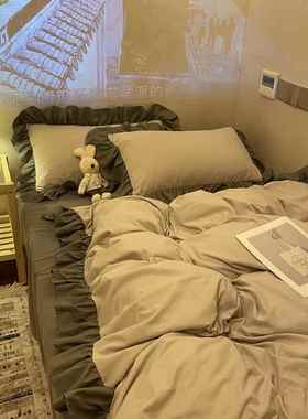 正品暖紫色套泡泡花边被套床上四主三件床单床裙款公风学生宿舍件