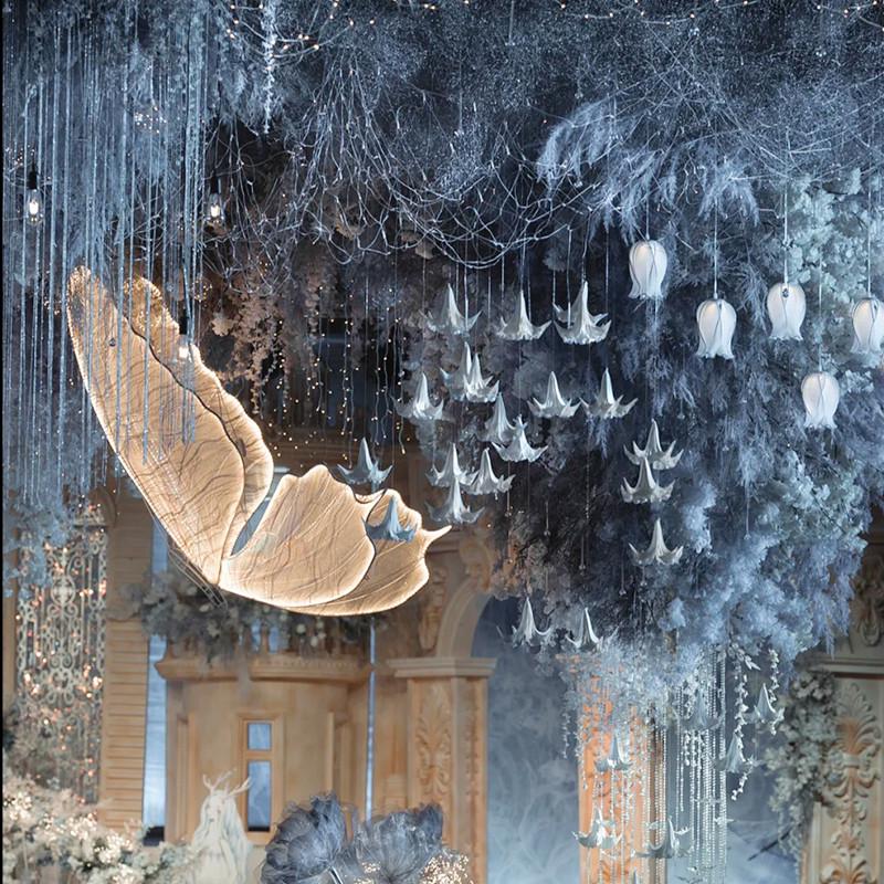 ft新款婚庆装饰发光蝴蝶路引翅膀挂件婚礼堂吊顶舞台摆件灯布置道