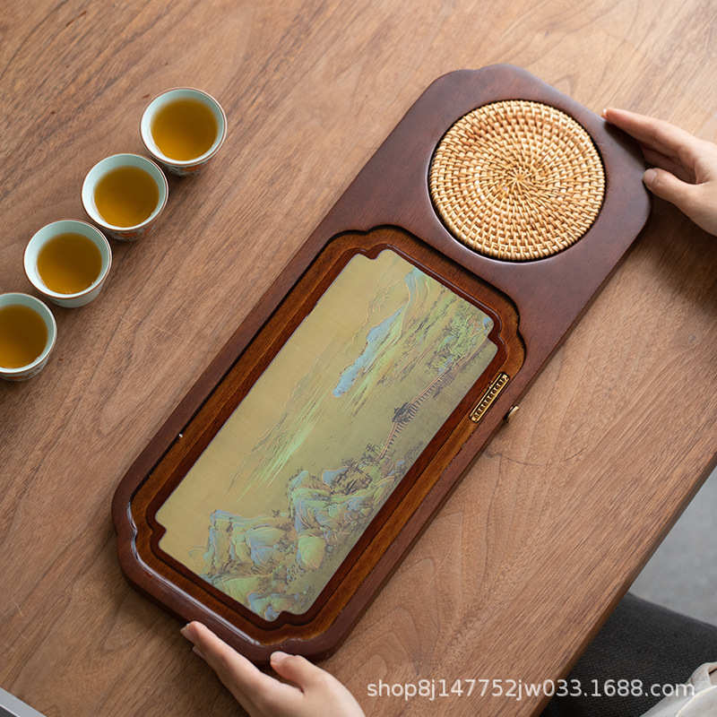 变色茶盘办公室家用带排水蓄水温变遇热水变色实木壶承干泡小茶台