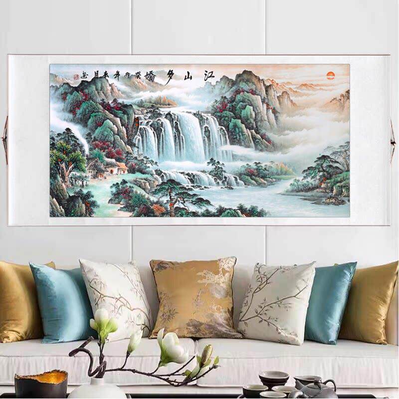 鸿运当头国画山水画客厅办公室风水画横幅宣纸卷轴挂画沙发背景墙
