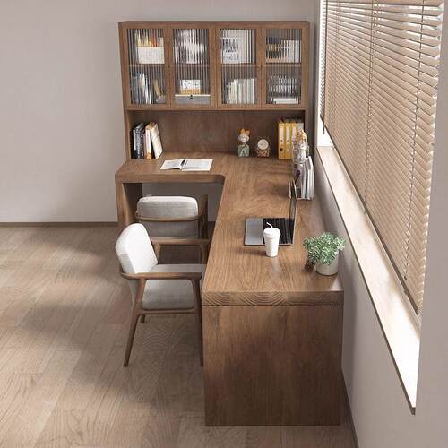 全实木转角书桌书架书柜卧室办公学生写字L型7双人电脑桌拐角靠墙