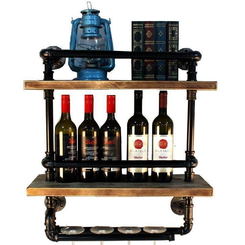 厂家直销美式工业水管风展示架挂壁式铁艺酒杯架特色高脚杯陈列架