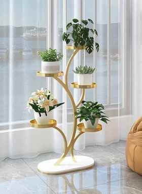 花架子铁艺花架地客厅落式阳高端多置层物架万向轮新款花台QAW盆