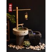 石槽鱼缸老石磨流水阳台装 饰中国水景室外庭院景观室内老石花盆