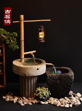 石槽鱼缸老石磨流水阳台装饰中国水景室外庭院景观室内老石花盆