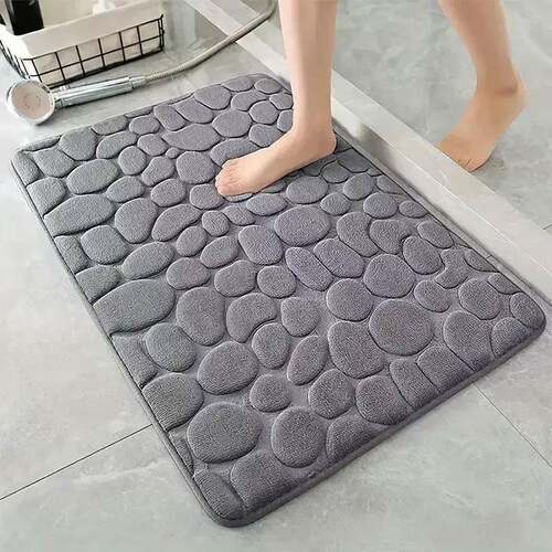 3D Non Slip Bathroom Mat Cobblestone Embossed Bath Mats Abso