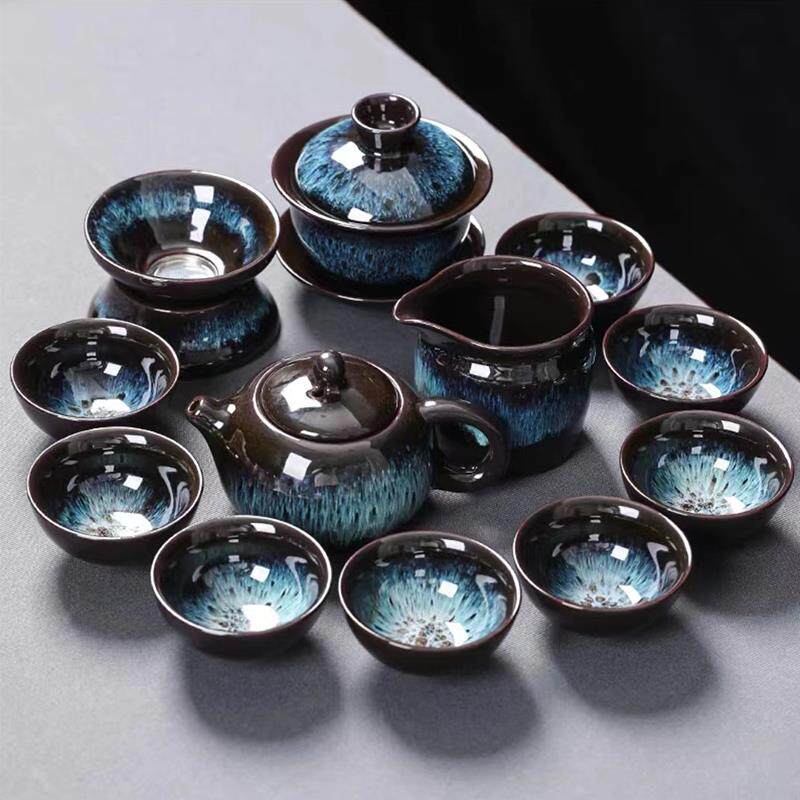 正品窑蓝盏功夫茶具套装变家用防懒人烫茶神器石磨自动泡泡茶壶喝