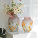 高级彩色琉璃中古芬顿奶黄色创意玻璃花瓶客厅茶几家居插花装 饰