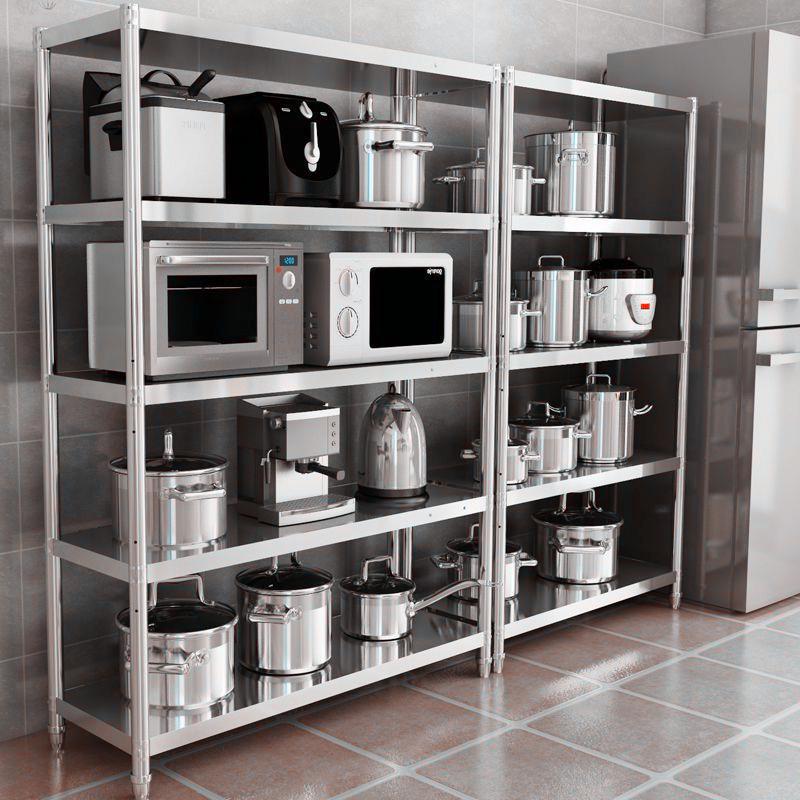 收纳架不锈钢架微波炉烤箱架架整理架物落地储多层厨房架物置加厚