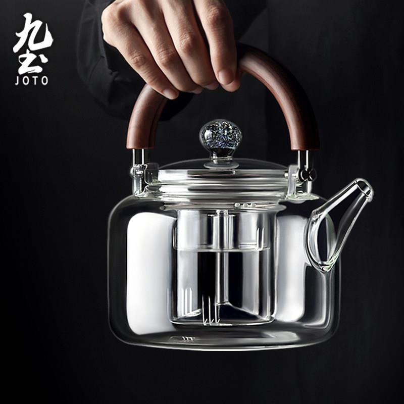 九土玻璃煮茶壶专用黑晶炉烧水壶泡茶壶明火玻璃壶耐高温蒸煮茶具