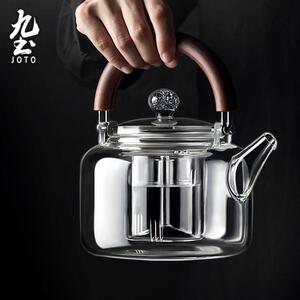 九土玻璃煮茶壶专用黑晶炉烧水壶泡茶壶明火玻璃壶耐高温蒸煮茶具