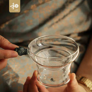 台湾禾器奉珠激光茶漏器汝红百财耐热玻璃过滤器带底座茶滤家用