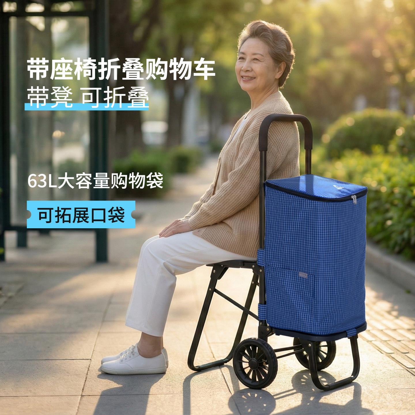 买菜小拉车可坐人老人轻便买菜车手拉车推车折叠家用购物车行李车