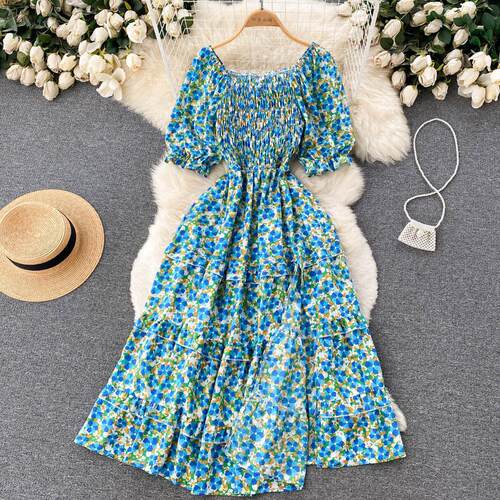 Fairy slimming square neck floral dress, super fairy