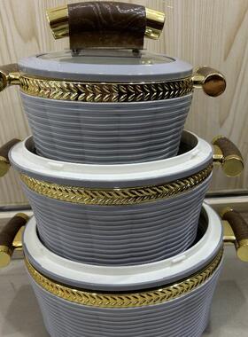 外贸3PCS条纹金边保温盒800ML2000ML3500MLFOODWARMER