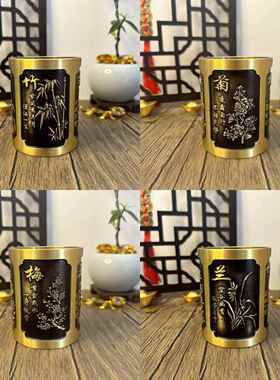 铜笔筒书摆件务见详情创商意礼品办黄公室摆设装饰品梅房兰竹菊