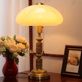 美式欧式简约现代轻奢客厅书房卧室床头结婚全铜雕花玻璃台灯拉线