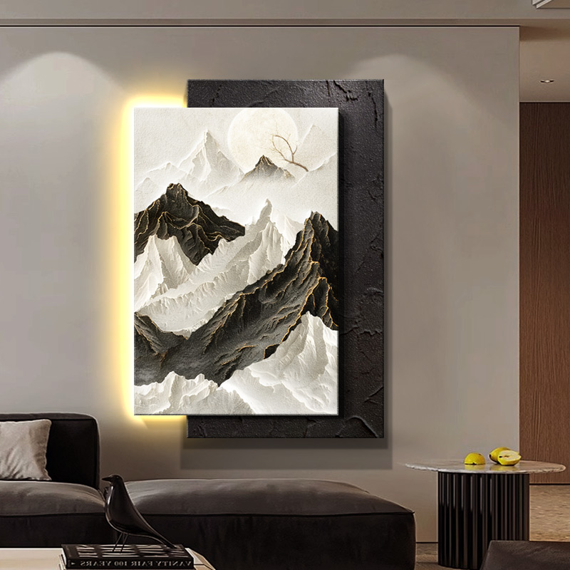 高级感玄关装饰画立体感砂岩肌理挂画黑白艺术客厅沙发背景墙壁画图片