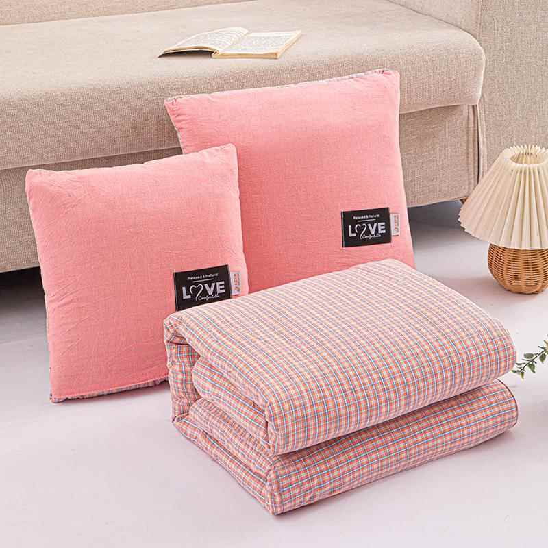 全棉色织水洗棉大豆抱枕被抱枕被子两用纯棉靠垫办公室沙发午休毯