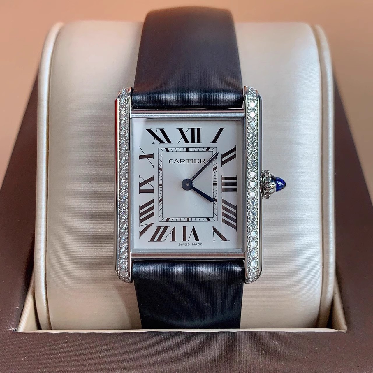 98新卡地亚女表坦克系列原镶钻石英手表女士正品腕表W4TA0017