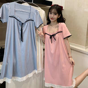 宽松甜美可爱公主风家居服 睡衣女夏季 新款 纯色短袖 睡裙6535棉韩版