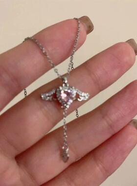 Crystal Angel Wings Heart Pendant Necklace Y2K Girl Simple P