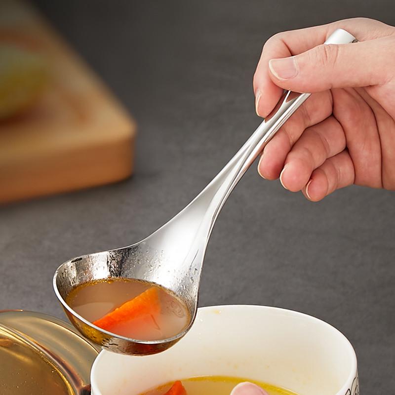 KI9S加厚304不锈钢分汤勺家用喝汤分勺小汤勺大号盛汤长柄勺子粥