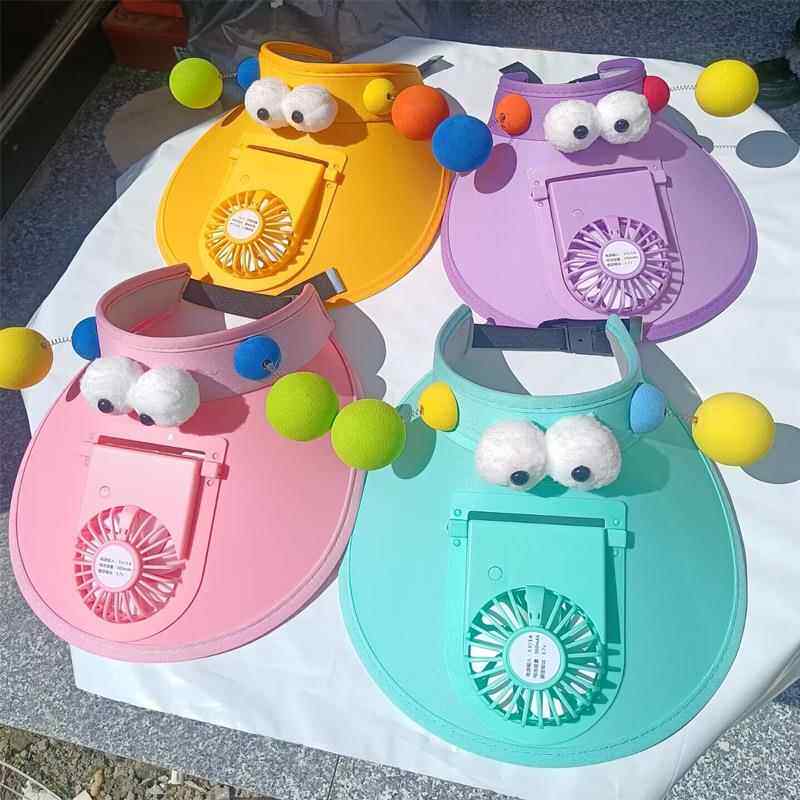 儿童夏季遮阳帽宝宝户外帽子带风扇男童女童大檐空顶帽防嗮太阳帽