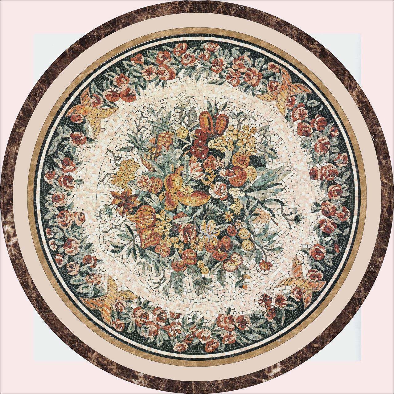 石材马赛克地毯拼图天然大理石拼花地砖背景墙酒店大堂艺术拼画